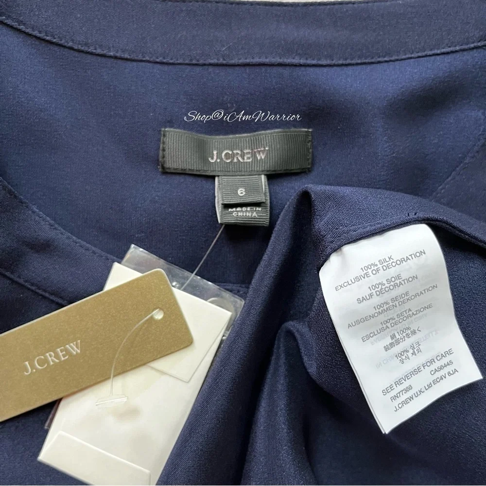 J.Crew Collection NWT rare navy silk embellished sleeve blouse *shop@iamwarrior